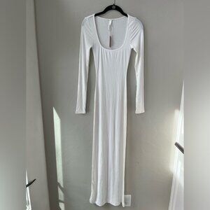 🤍SKIMS SOFT LOUNGE LONG SLEEVE  RIBBED DRESS IN MARBLE XS